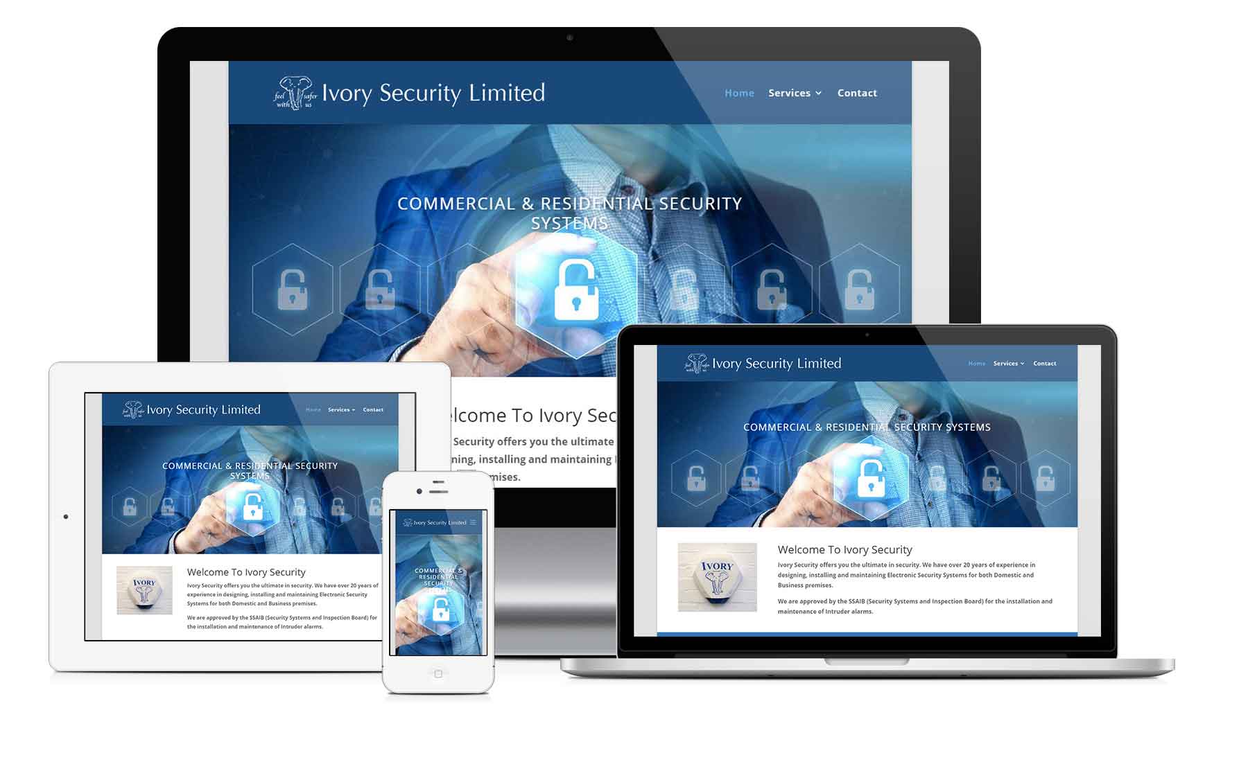 image of the website ivorysecurity.co.uk as seen on different devices